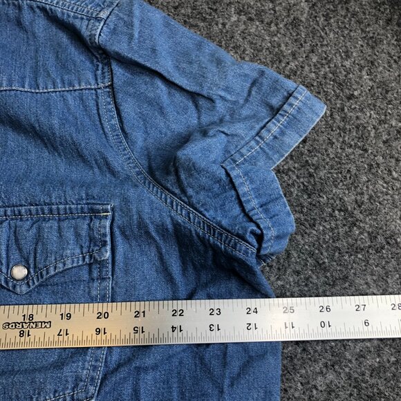 J Crew Shirt Womens 18 Blue Denim Pearl Snap Chambray Top Western Short Sleeve - Picture 5 of 9